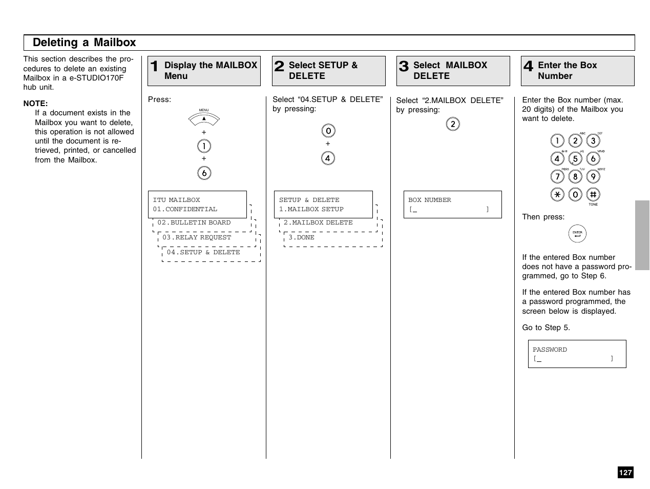 Deleting a mailbox | Toshiba e-STUDIO 170F User Manual | Page 129 / 244