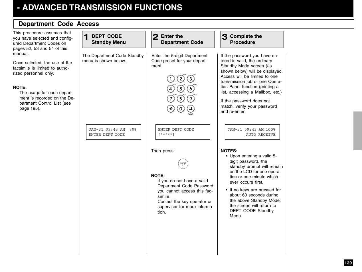 Advanced transmission functions, Department code access | Toshiba e-STUDIO 170F User Manual | Page 141 / 244