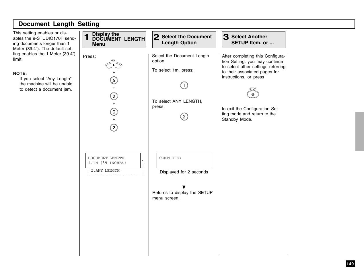 Document length setting | Toshiba e-STUDIO 170F User Manual | Page 151 / 244