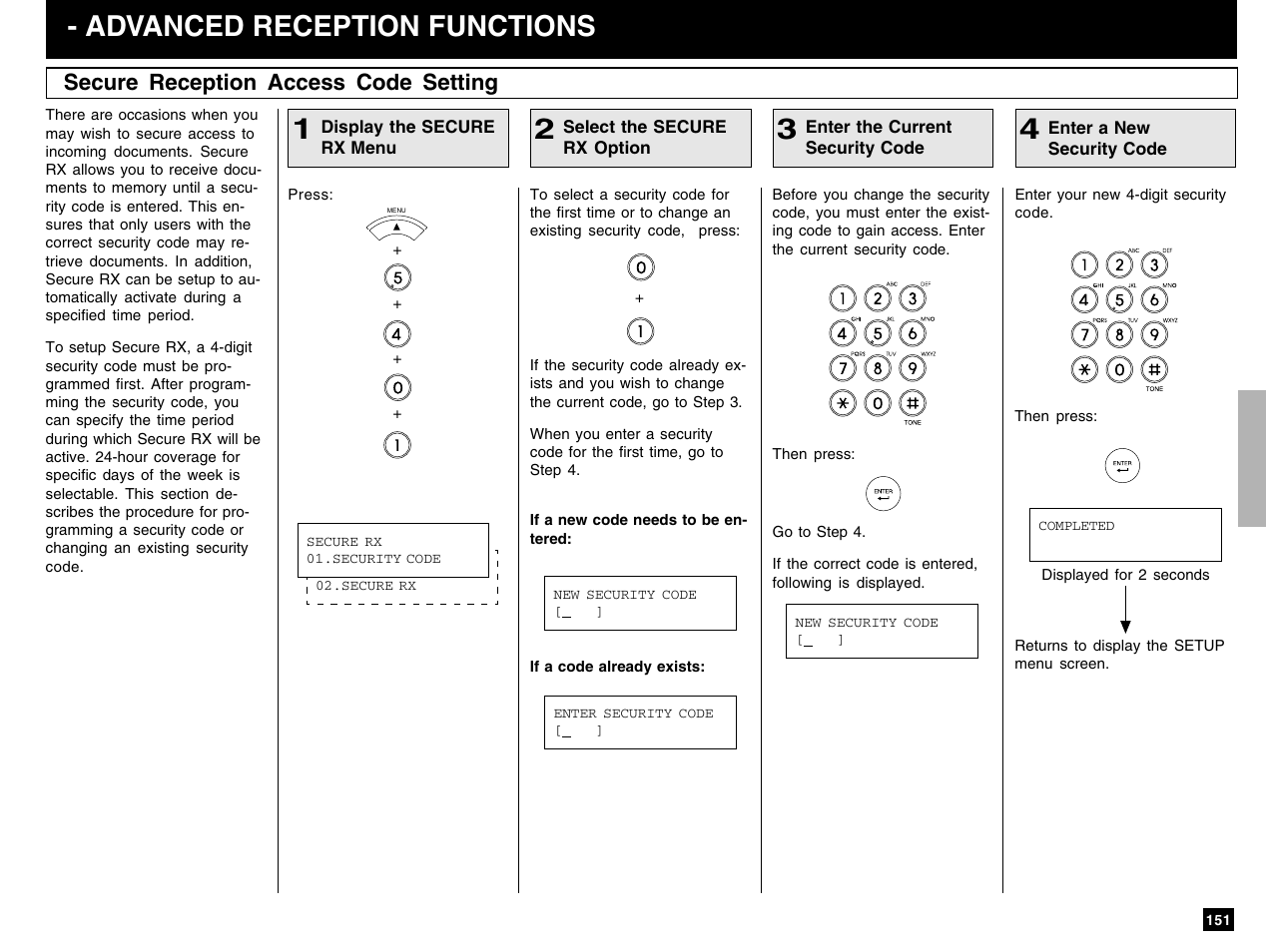 Advanced reception functions, Secure reception access code setting | Toshiba e-STUDIO 170F User Manual | Page 153 / 244