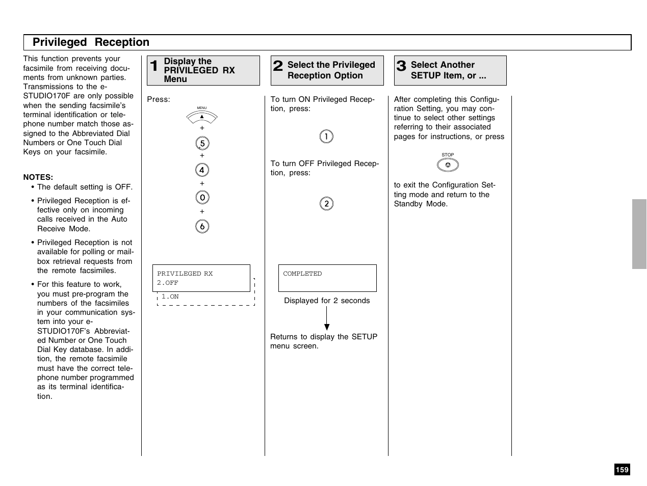 Privileged reception | Toshiba e-STUDIO 170F User Manual | Page 161 / 244