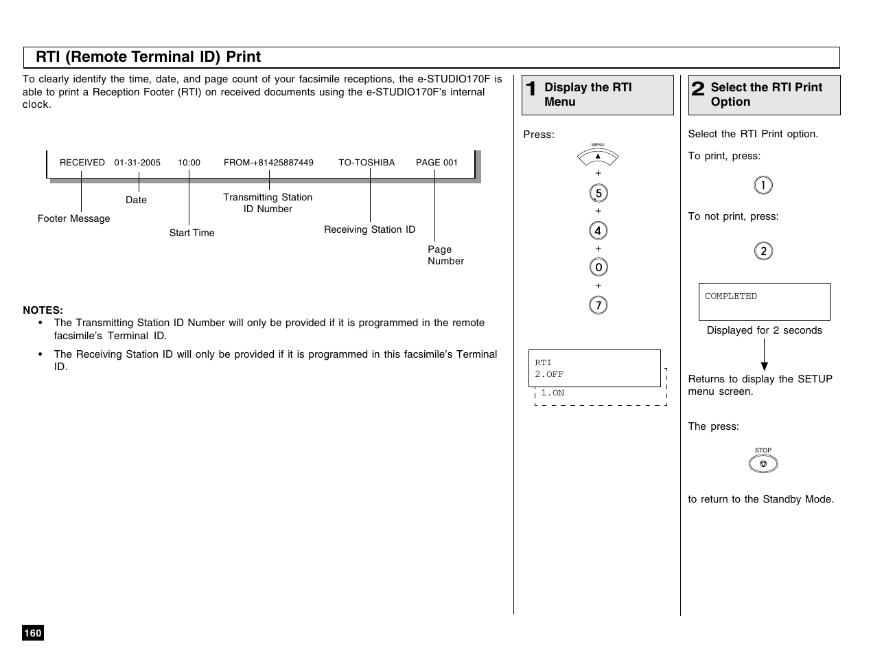 Rti (remote terminal id) print | Toshiba e-STUDIO 170F User Manual | Page 162 / 244