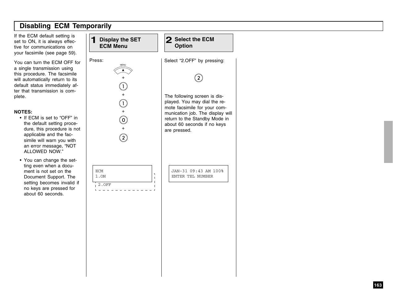 Disabling ecm temporarily | Toshiba e-STUDIO 170F User Manual | Page 165 / 244