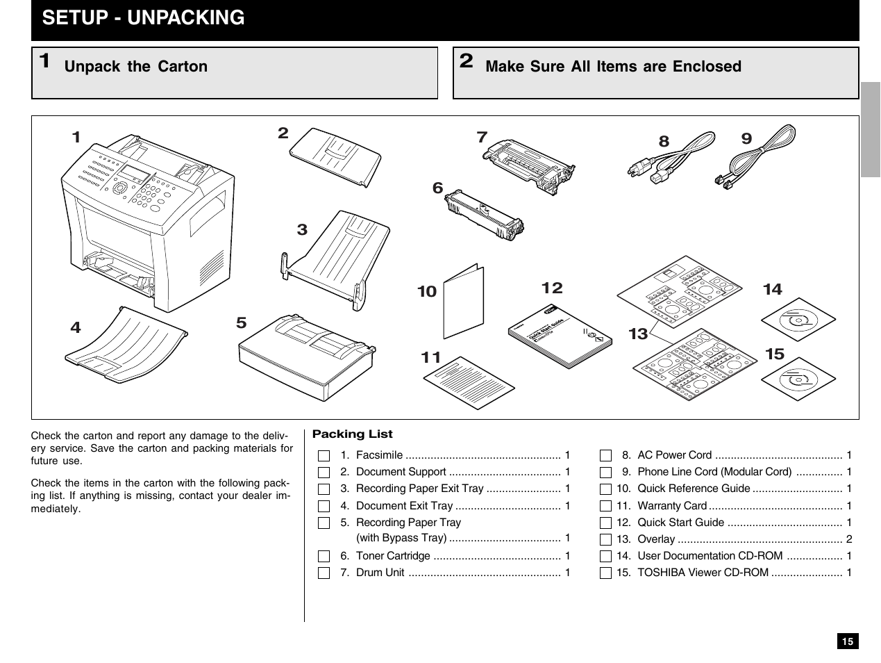 Setup - unpacking | Toshiba e-STUDIO 170F User Manual | Page 17 / 244