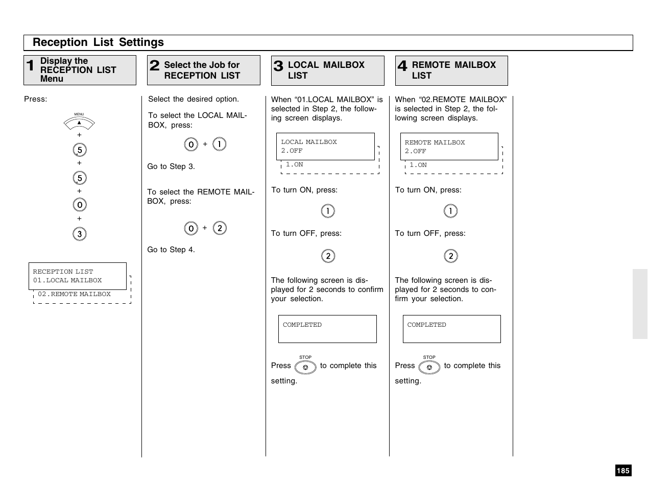 Reception list settings | Toshiba e-STUDIO 170F User Manual | Page 187 / 244