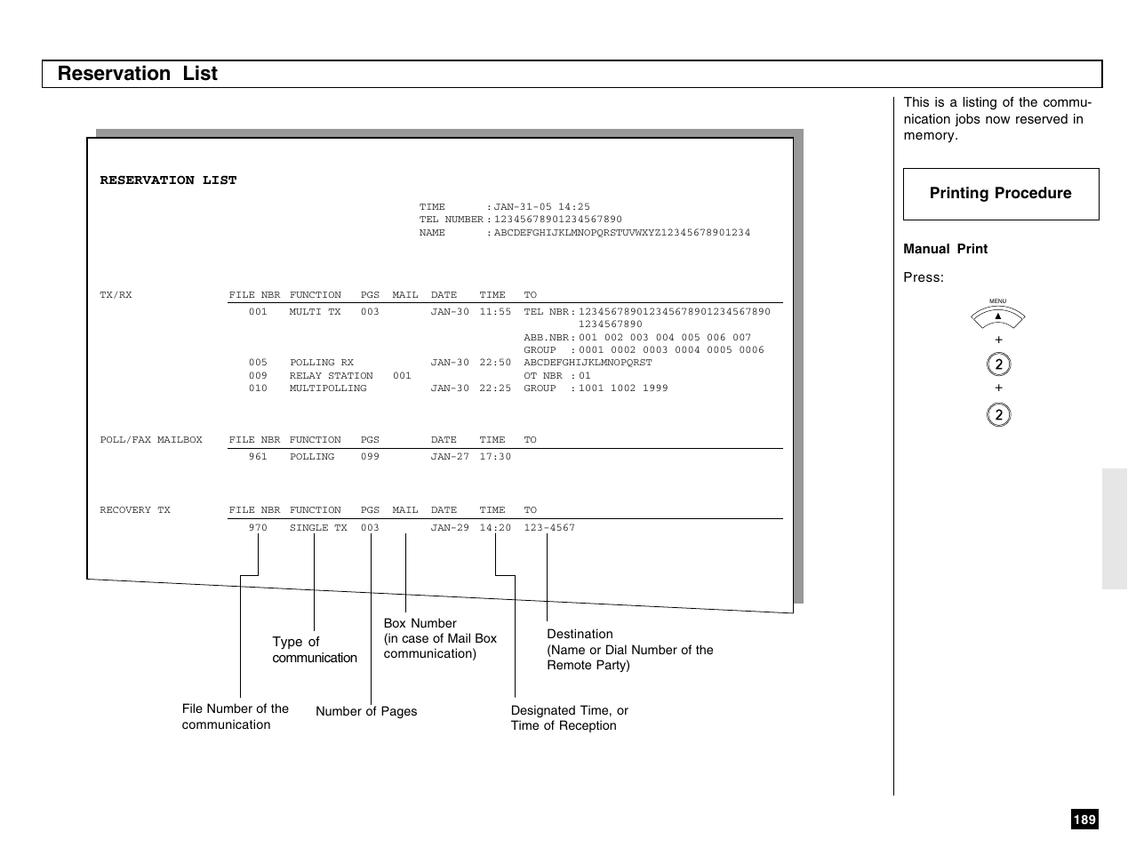 Reservation list, Printing procedure | Toshiba e-STUDIO 170F User Manual | Page 191 / 244