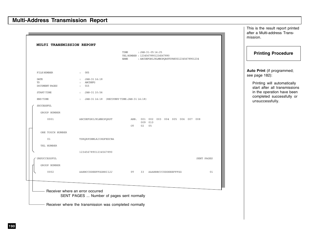 Multi-address transmission report, Printing procedure | Toshiba e-STUDIO 170F User Manual | Page 192 / 244