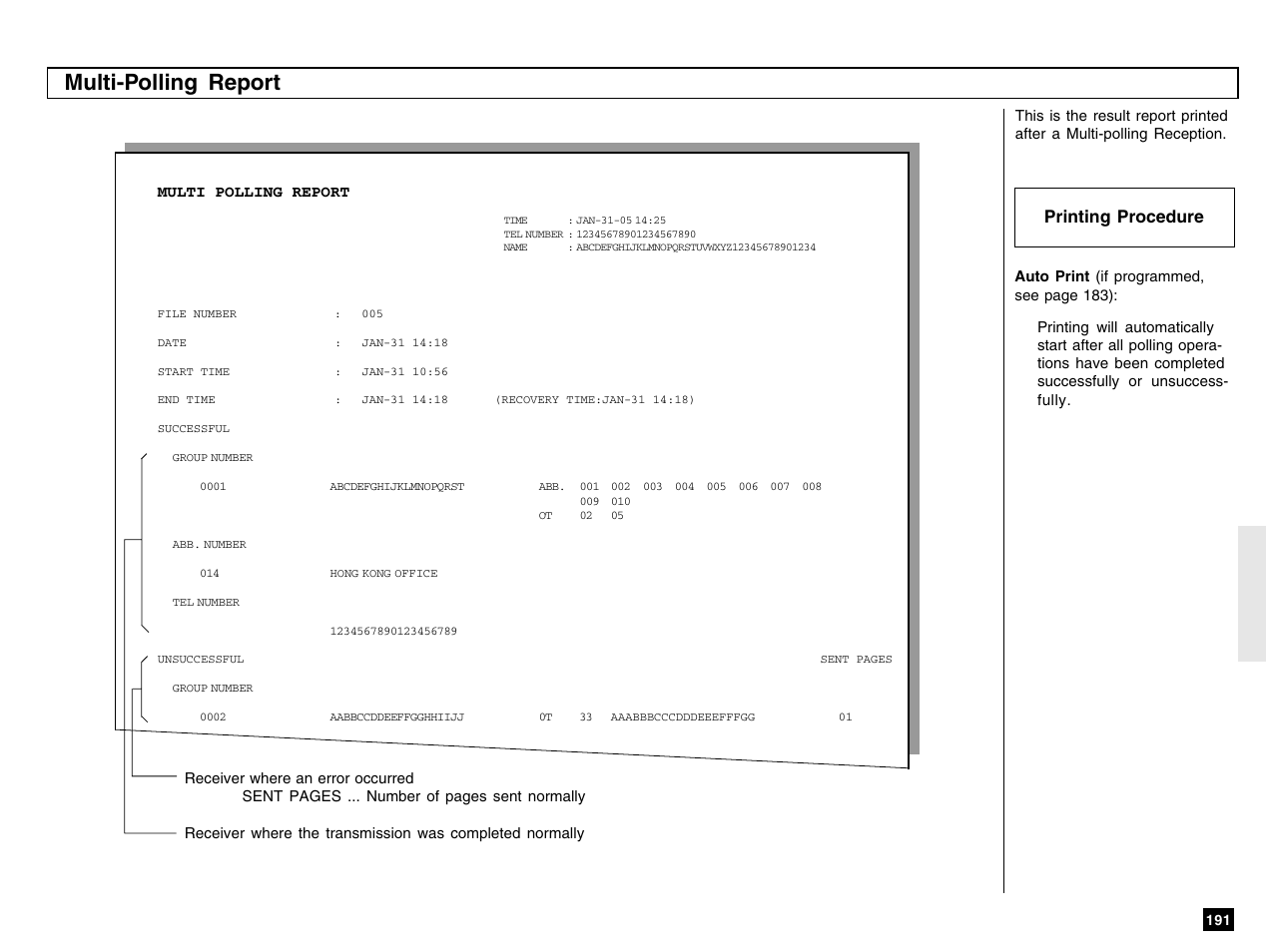 Multi-polling report, Printing procedure | Toshiba e-STUDIO 170F User Manual | Page 193 / 244