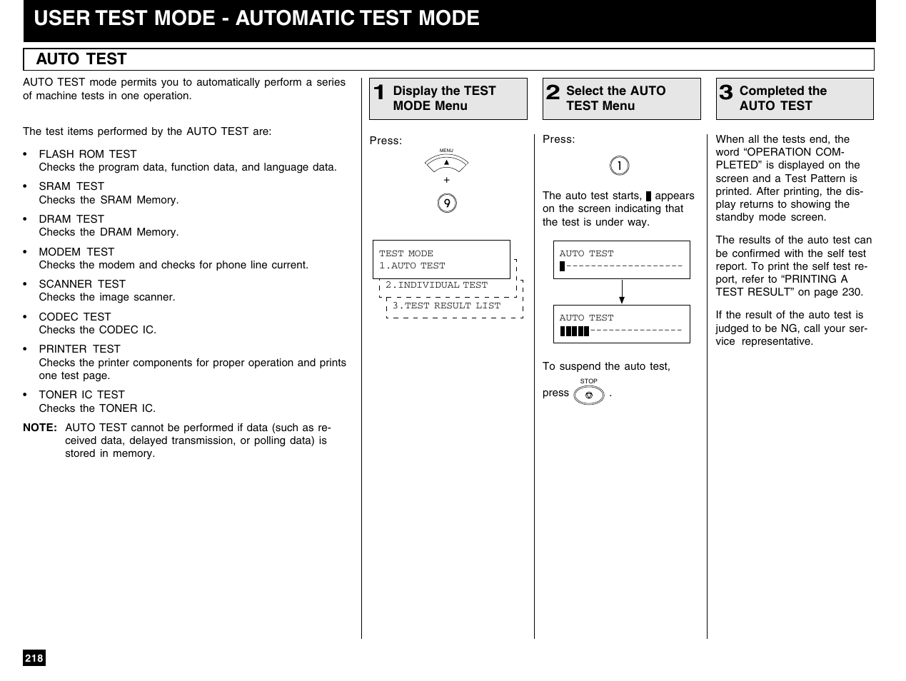 User test mode - automatic test mode, Auto test | Toshiba e-STUDIO 170F User Manual | Page 220 / 244