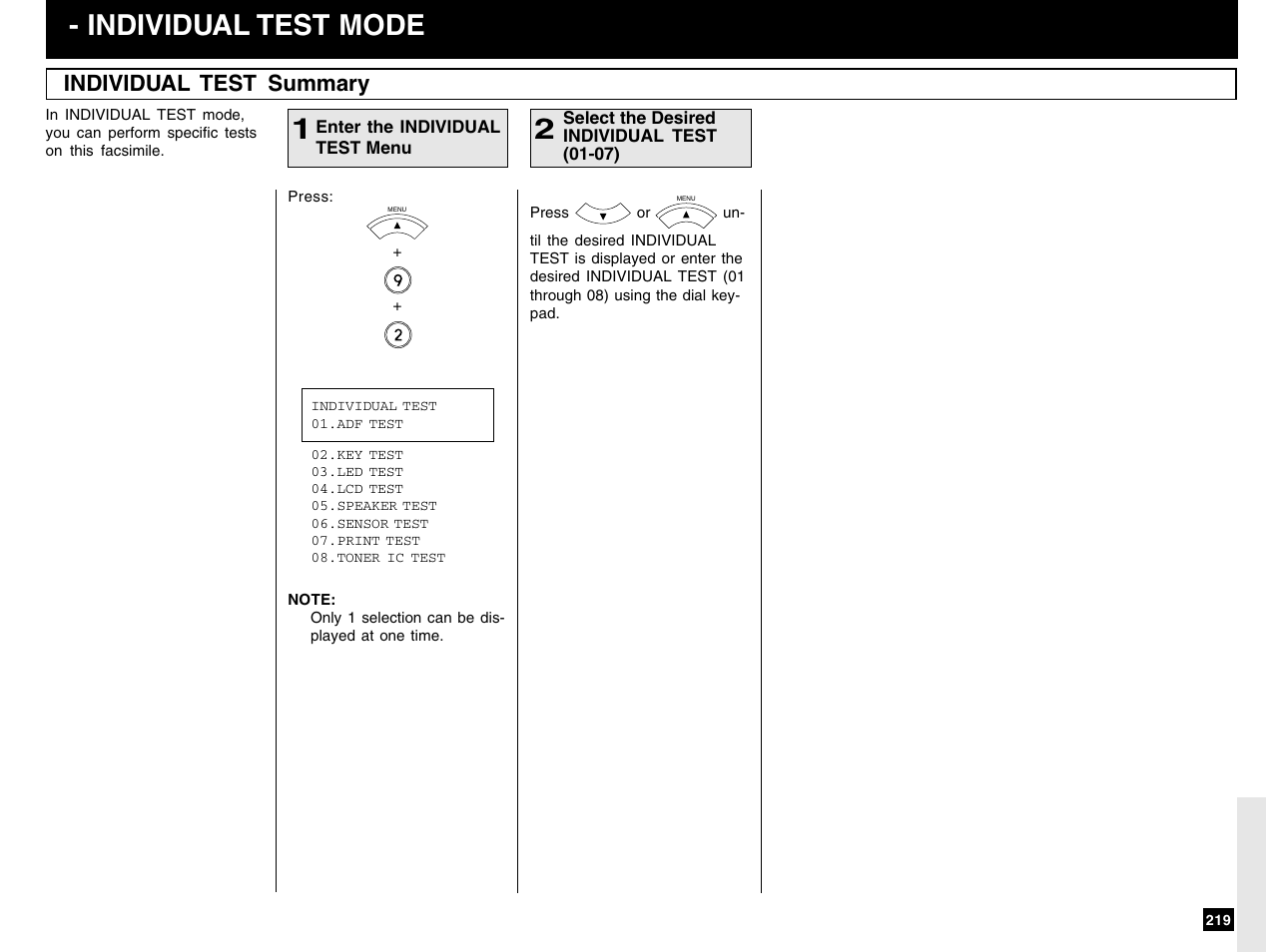 Individual test mode, Individual test summary | Toshiba e-STUDIO 170F User Manual | Page 221 / 244