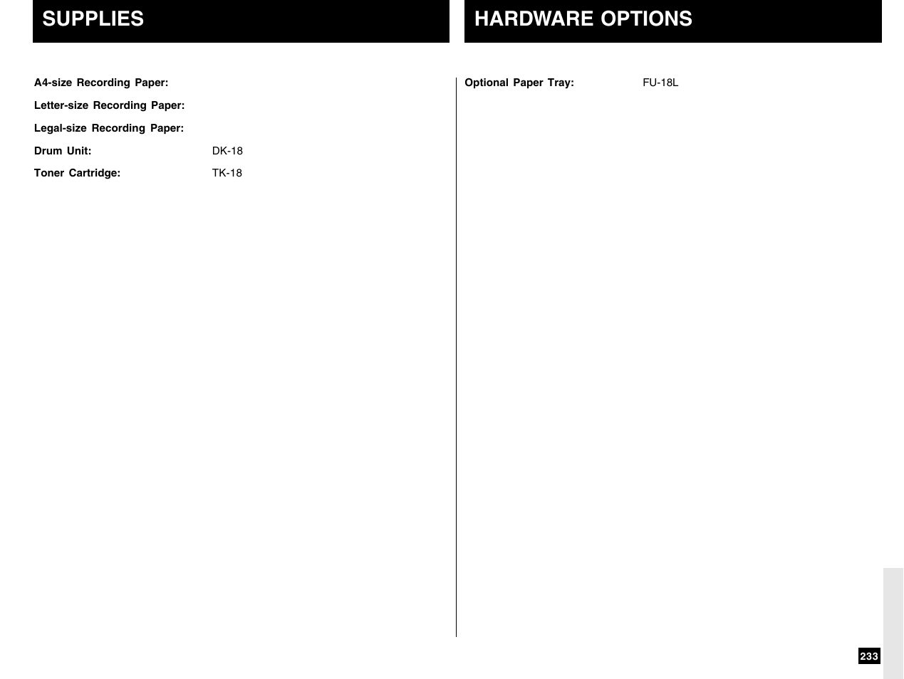 Supplies hardware options | Toshiba e-STUDIO 170F User Manual | Page 235 / 244