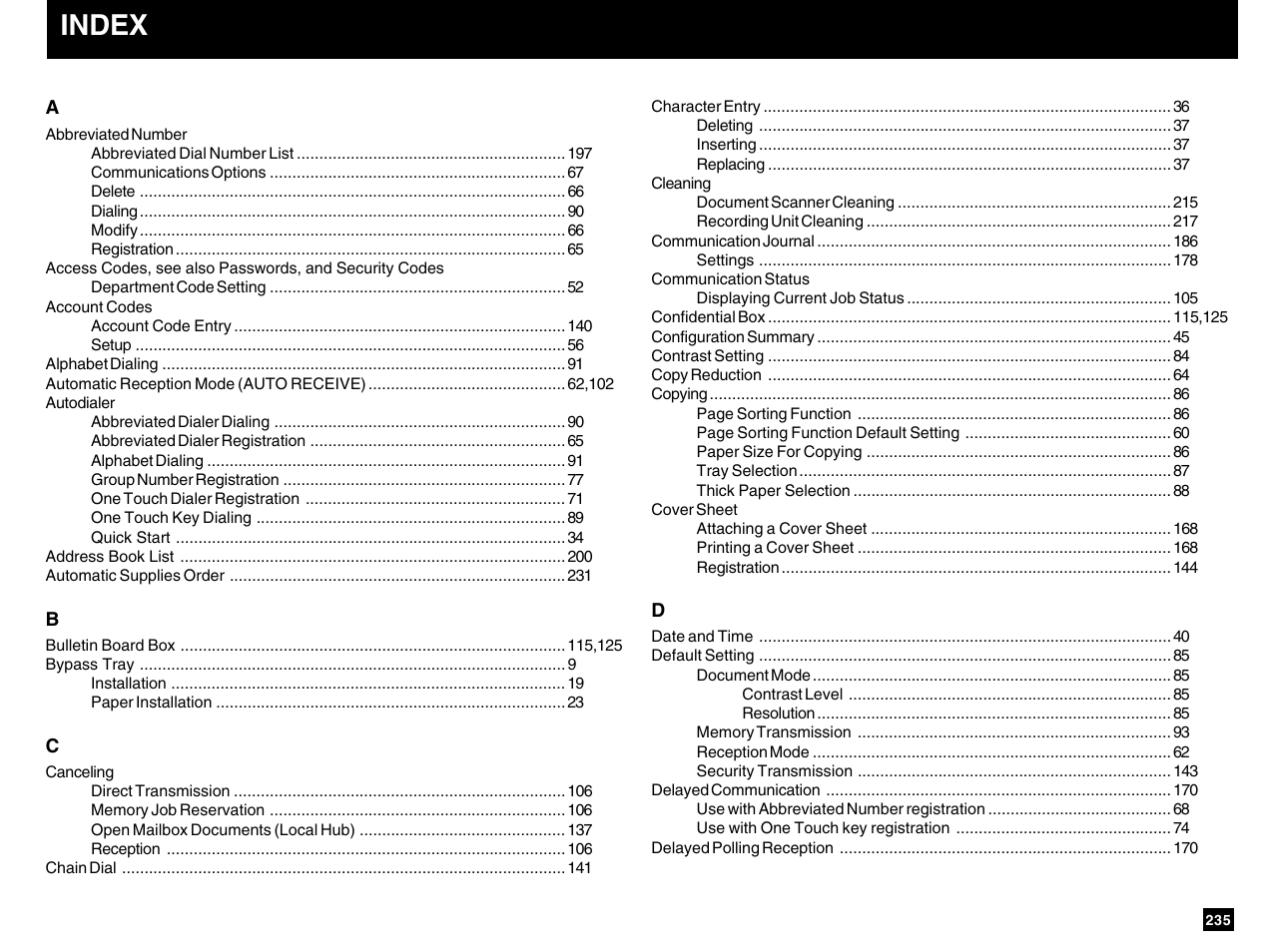 Index | Toshiba e-STUDIO 170F User Manual | Page 237 / 244