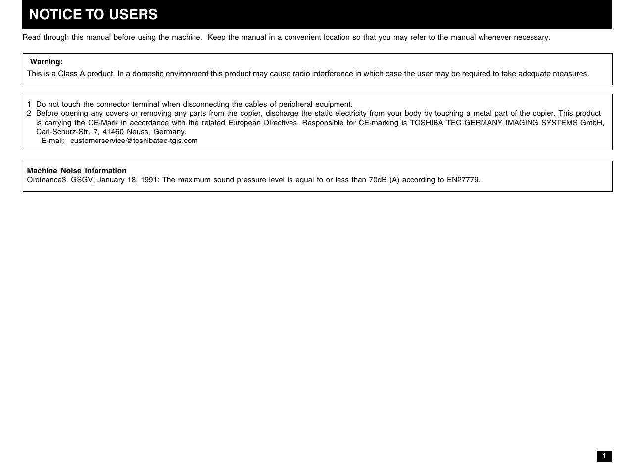 Notice to users | Toshiba e-STUDIO 170F User Manual | Page 3 / 244