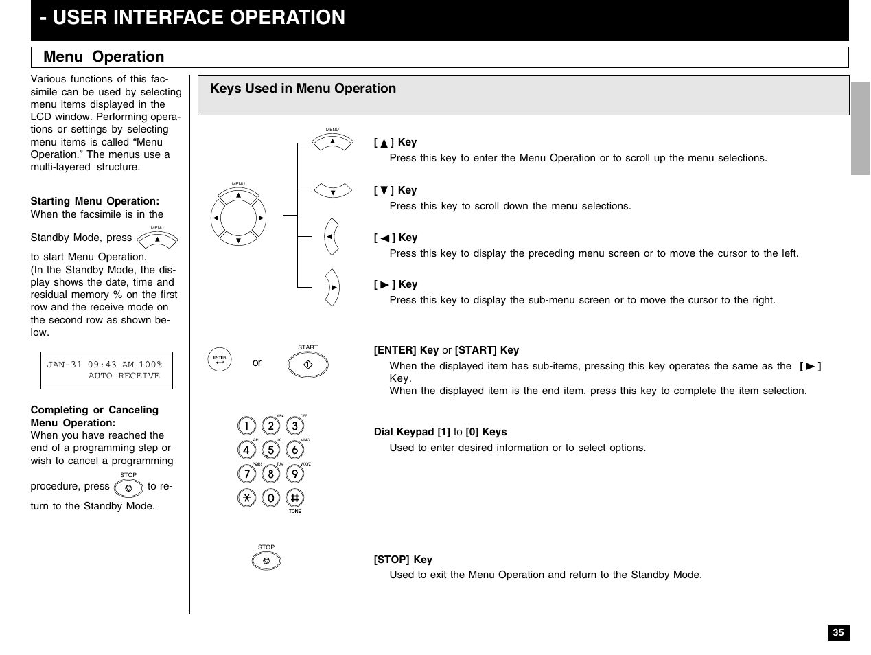 User interface operation, Menu operation, Keys used in menu operation | Toshiba e-STUDIO 170F User Manual | Page 37 / 244