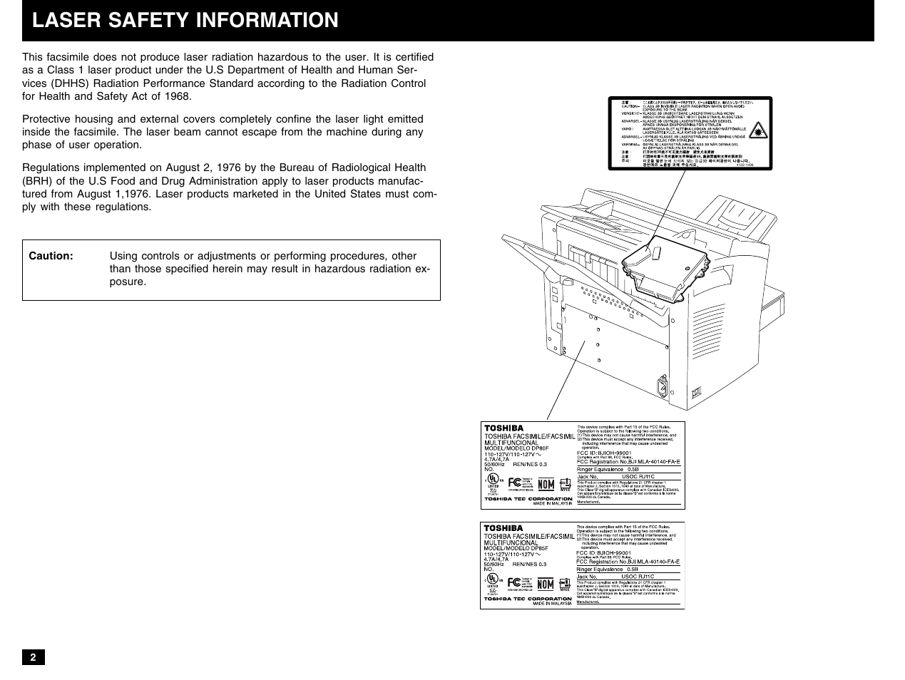 Laser safety information | Toshiba e-STUDIO 170F User Manual | Page 4 / 244