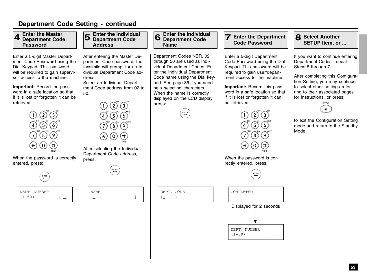 Department code setting - continued | Toshiba e-STUDIO 170F User Manual | Page 55 / 244