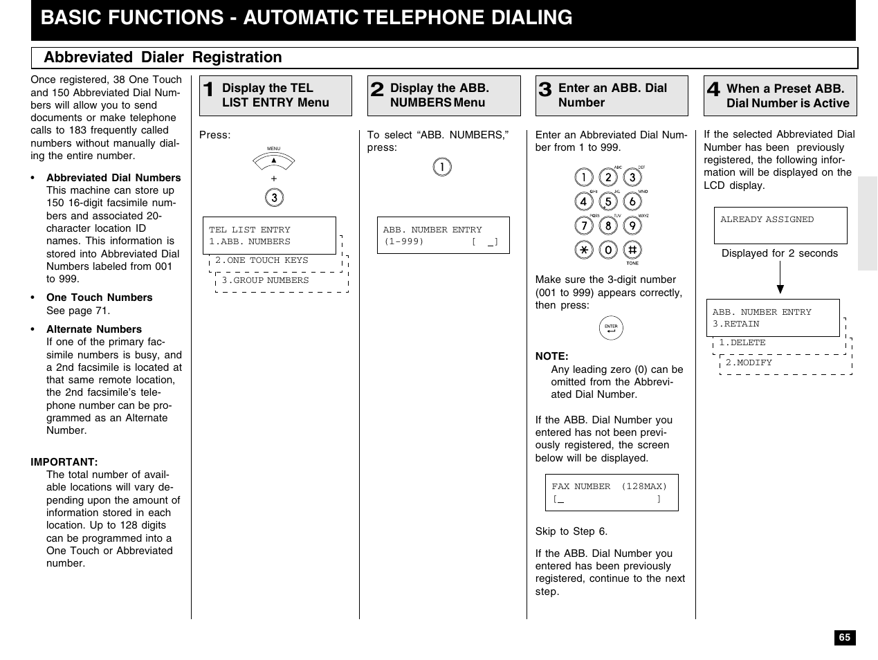 Basic functions - automatic telephone dialing, Abbreviated dialer registration | Toshiba e-STUDIO 170F User Manual | Page 67 / 244