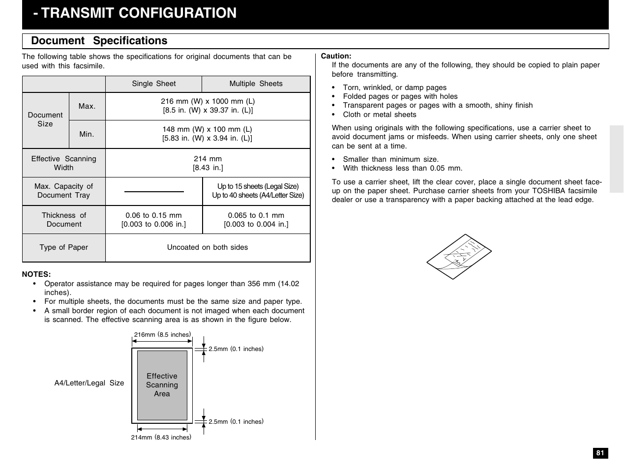 Transmit configuration, Document specifications | Toshiba e-STUDIO 170F User Manual | Page 83 / 244