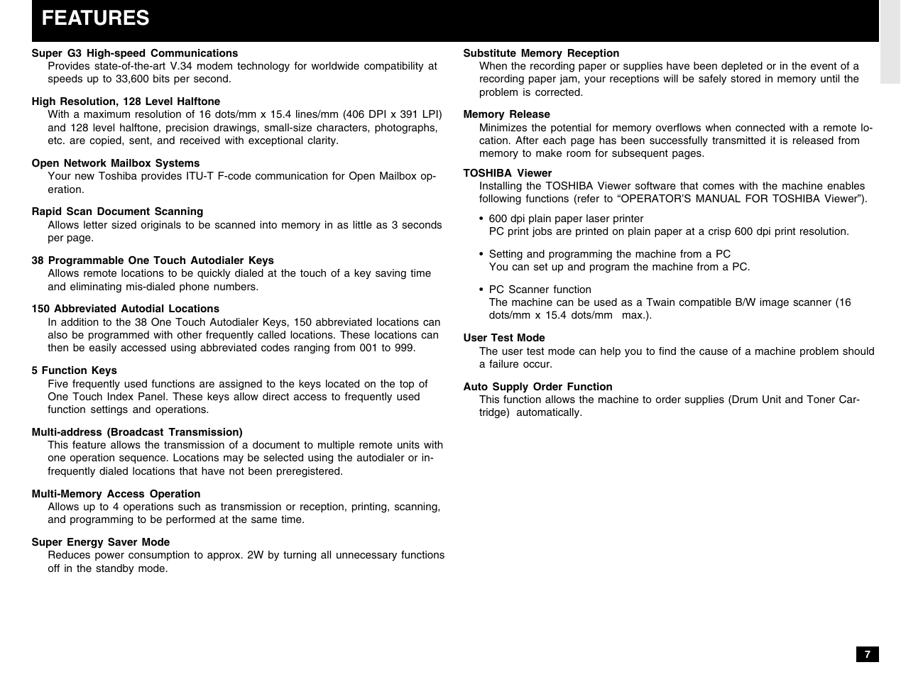 Features | Toshiba e-STUDIO 170F User Manual | Page 9 / 244