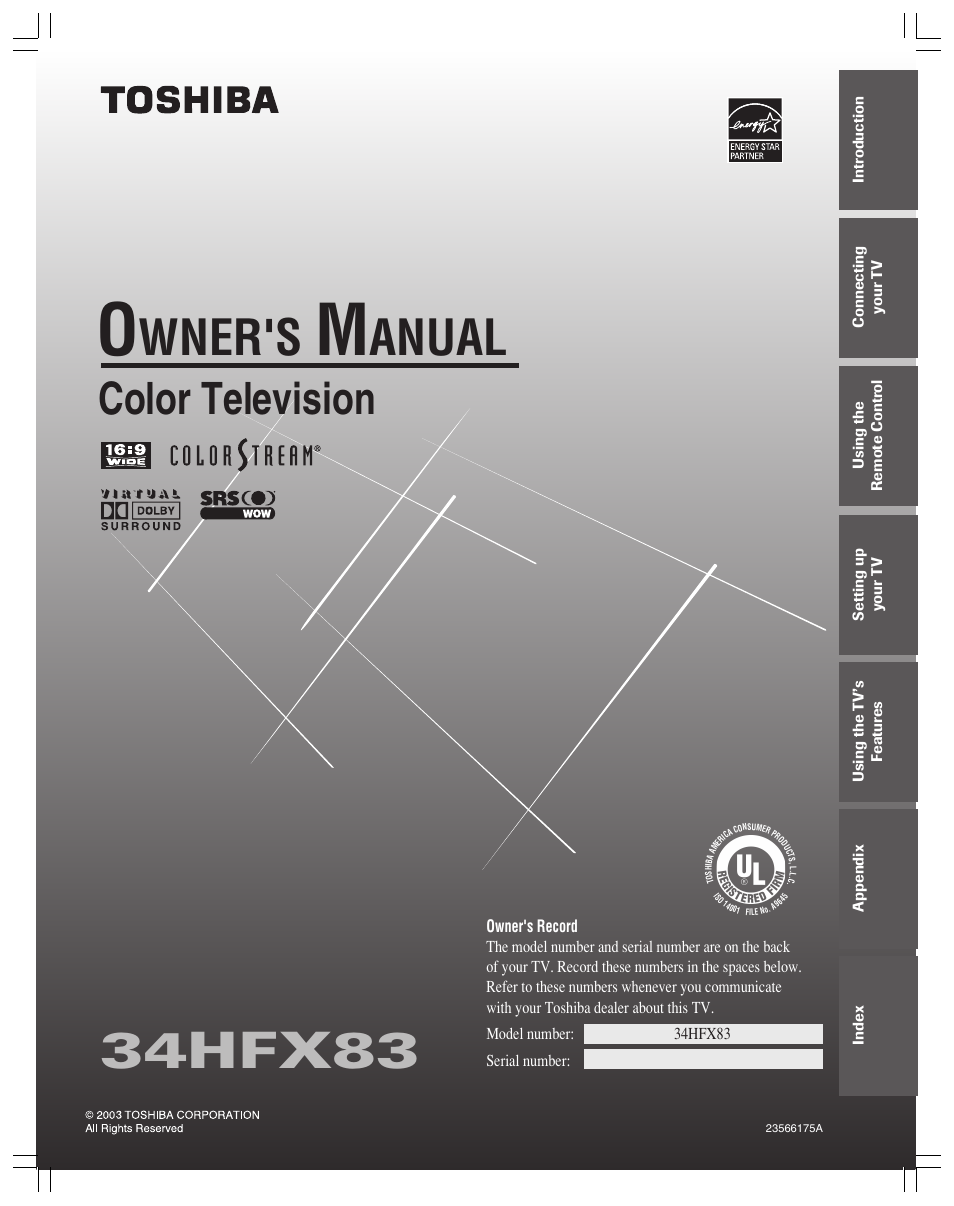 Toshiba 34HFX83 User Manual | 64 pages