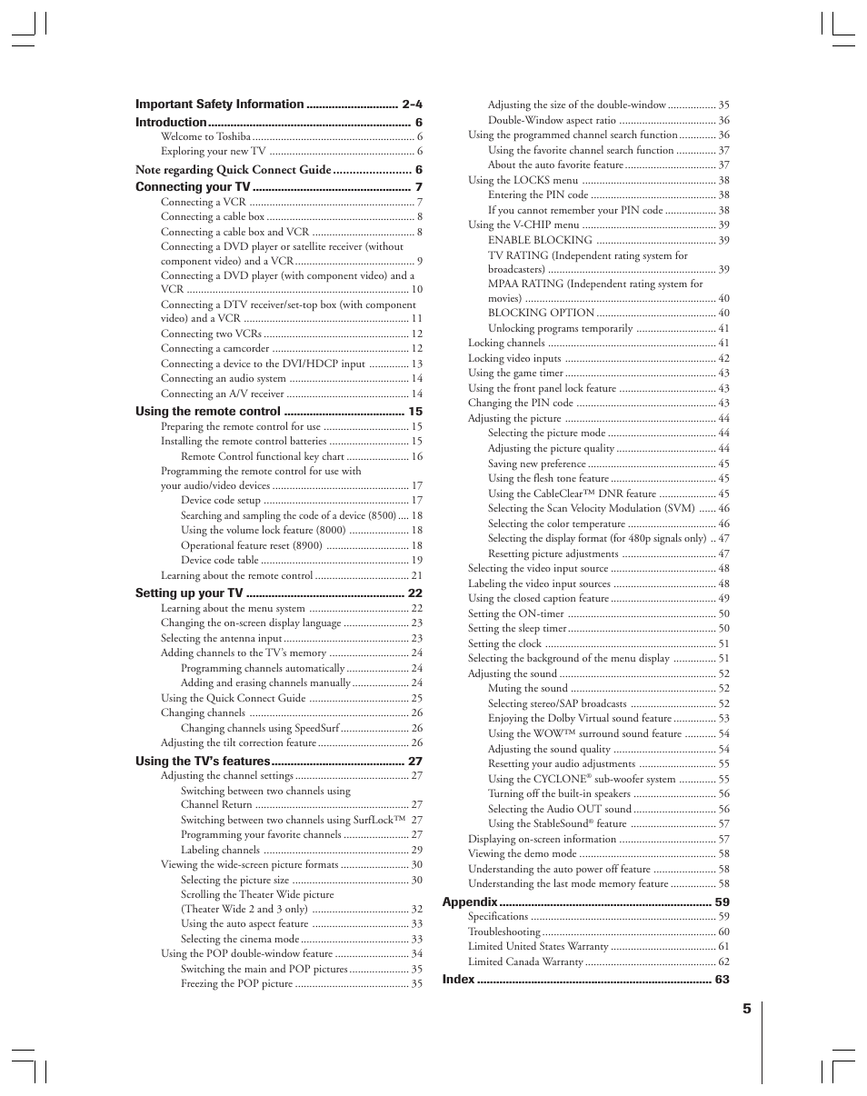 Toshiba 34HFX83 User Manual | Page 5 / 64