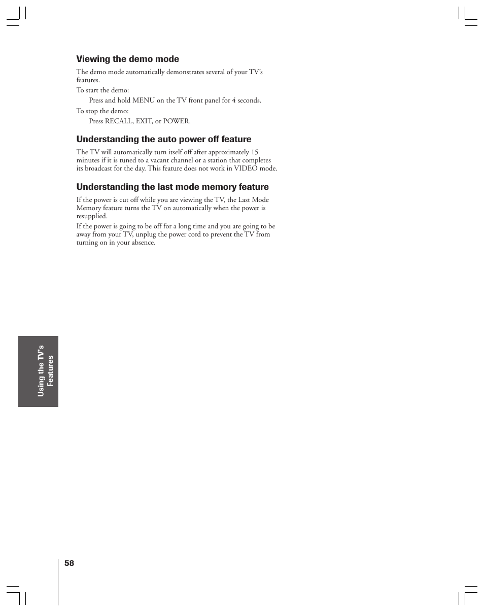 Demo mode | Toshiba 34HFX83 User Manual | Page 58 / 64