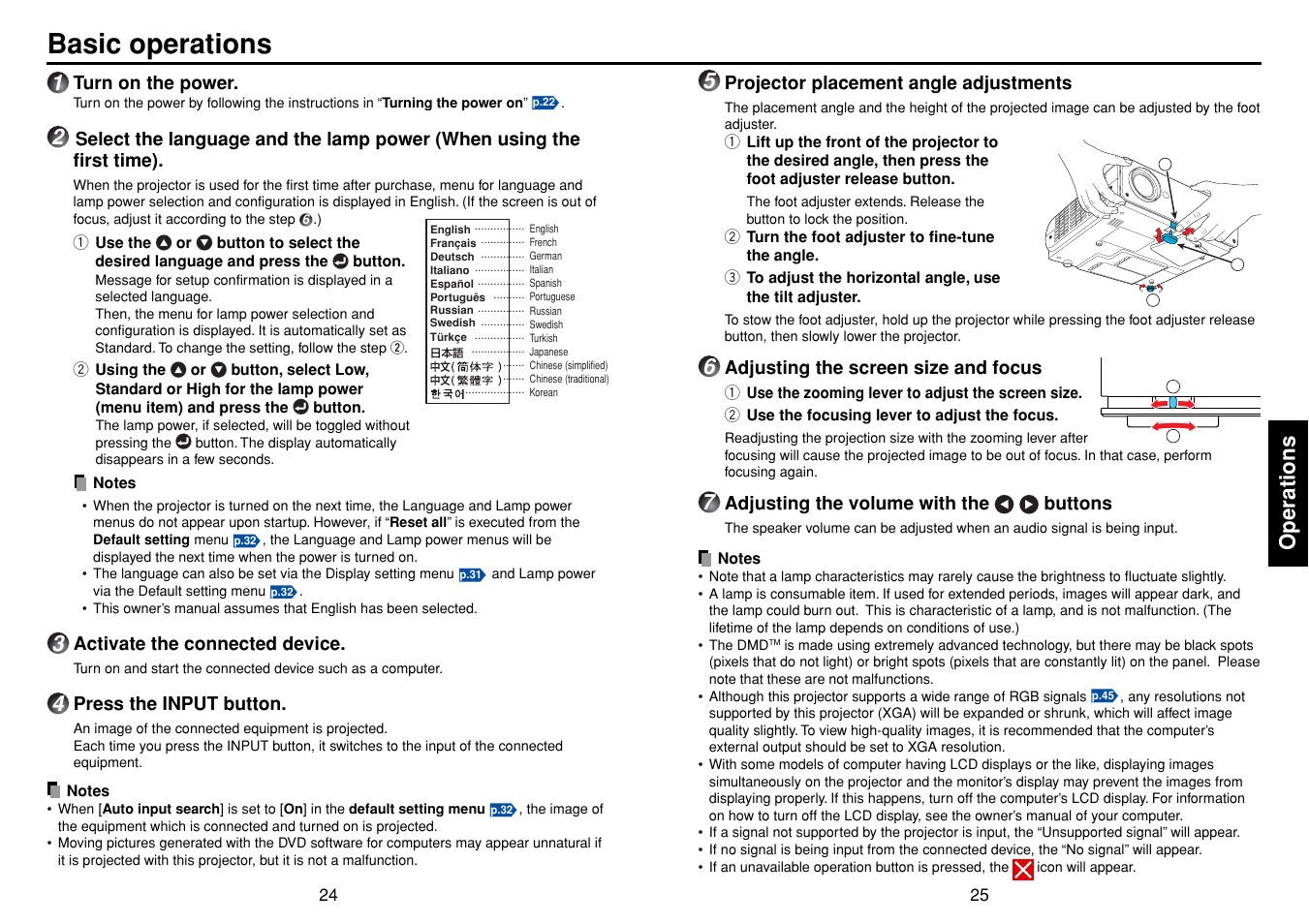 Basic operations, P.25, P.24 | Operations | Toshiba TDP-T91 User Manual | Page 13 / 25