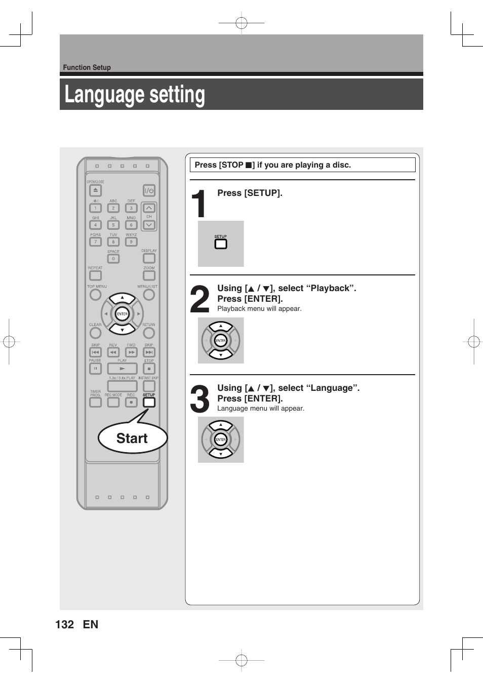 Language setting | Toshiba D-RW2SU/D-RW2SC User Manual | Page 132 / 159