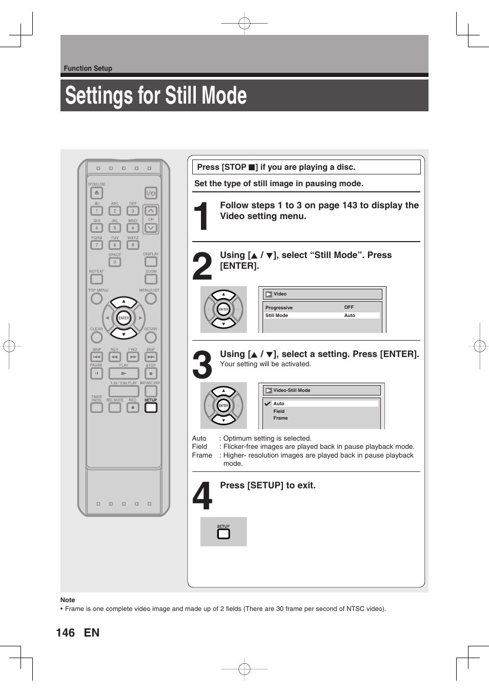 Settings for still mode | Toshiba D-RW2SU/D-RW2SC User Manual | Page 146 / 159
