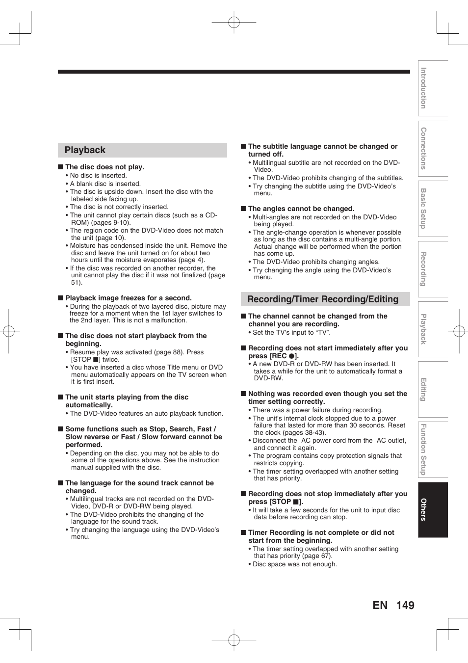 Playback, Recording/timer recording/editing | Toshiba D-RW2SU/D-RW2SC User Manual | Page 149 / 159