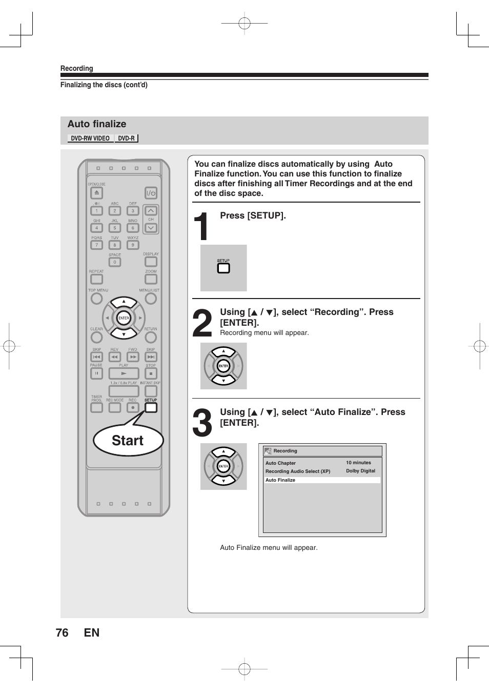 Start | Toshiba D-RW2SU/D-RW2SC User Manual | Page 76 / 159