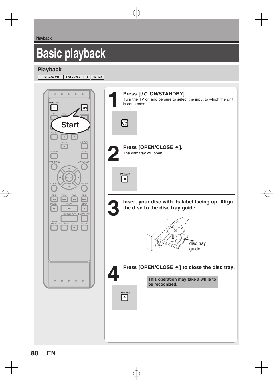 Basic playback | Toshiba D-RW2SU/D-RW2SC User Manual | Page 80 / 159