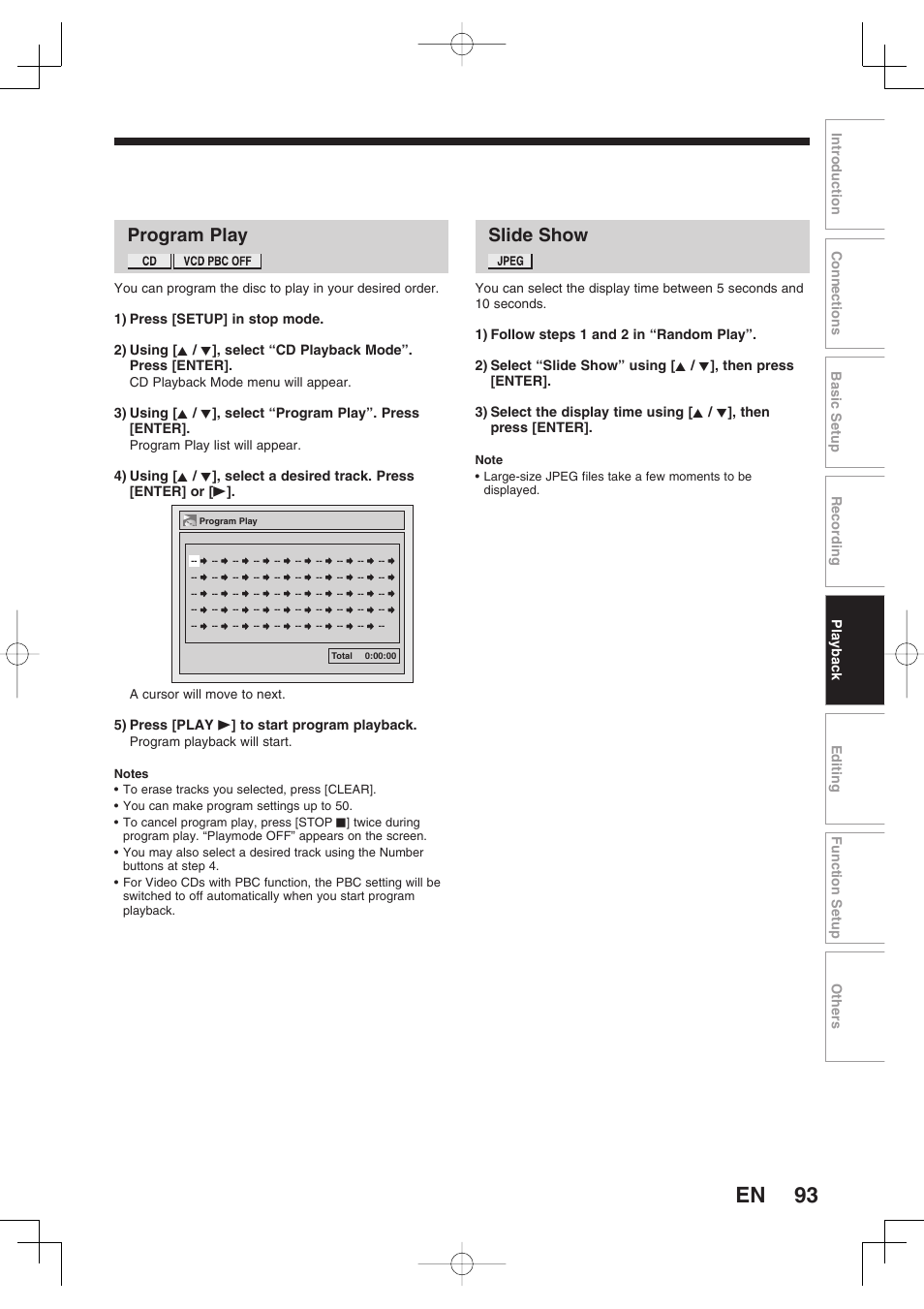 Program play, Slide show | Toshiba D-RW2SU/D-RW2SC User Manual | Page 93 / 159