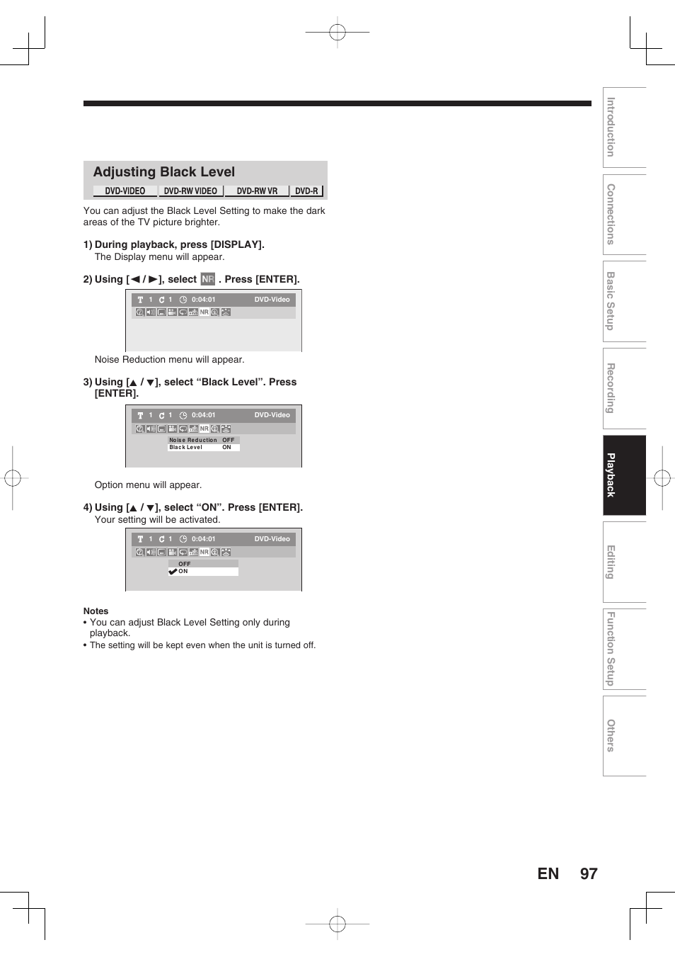 Adjusting black level | Toshiba D-RW2SU/D-RW2SC User Manual | Page 97 / 159