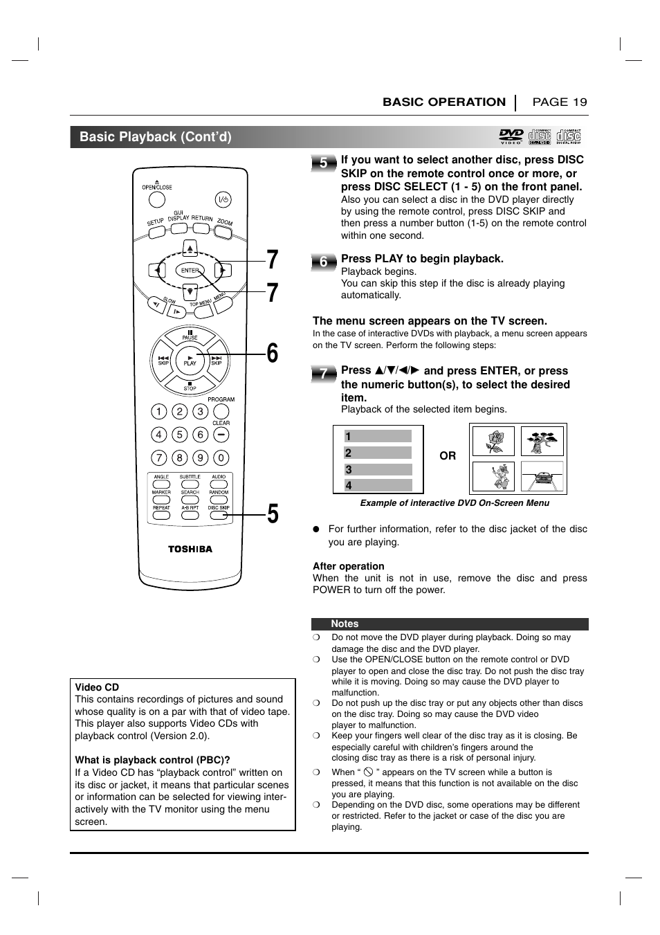 Basic playback (cont’d) | Toshiba SD 3755 User Manual | Page 19 / 48