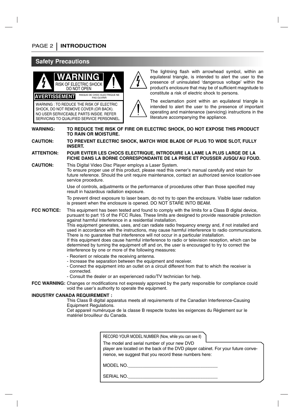 Introduction, Safety precautions, Warning | Toshiba SD 3755 User Manual | Page 2 / 48