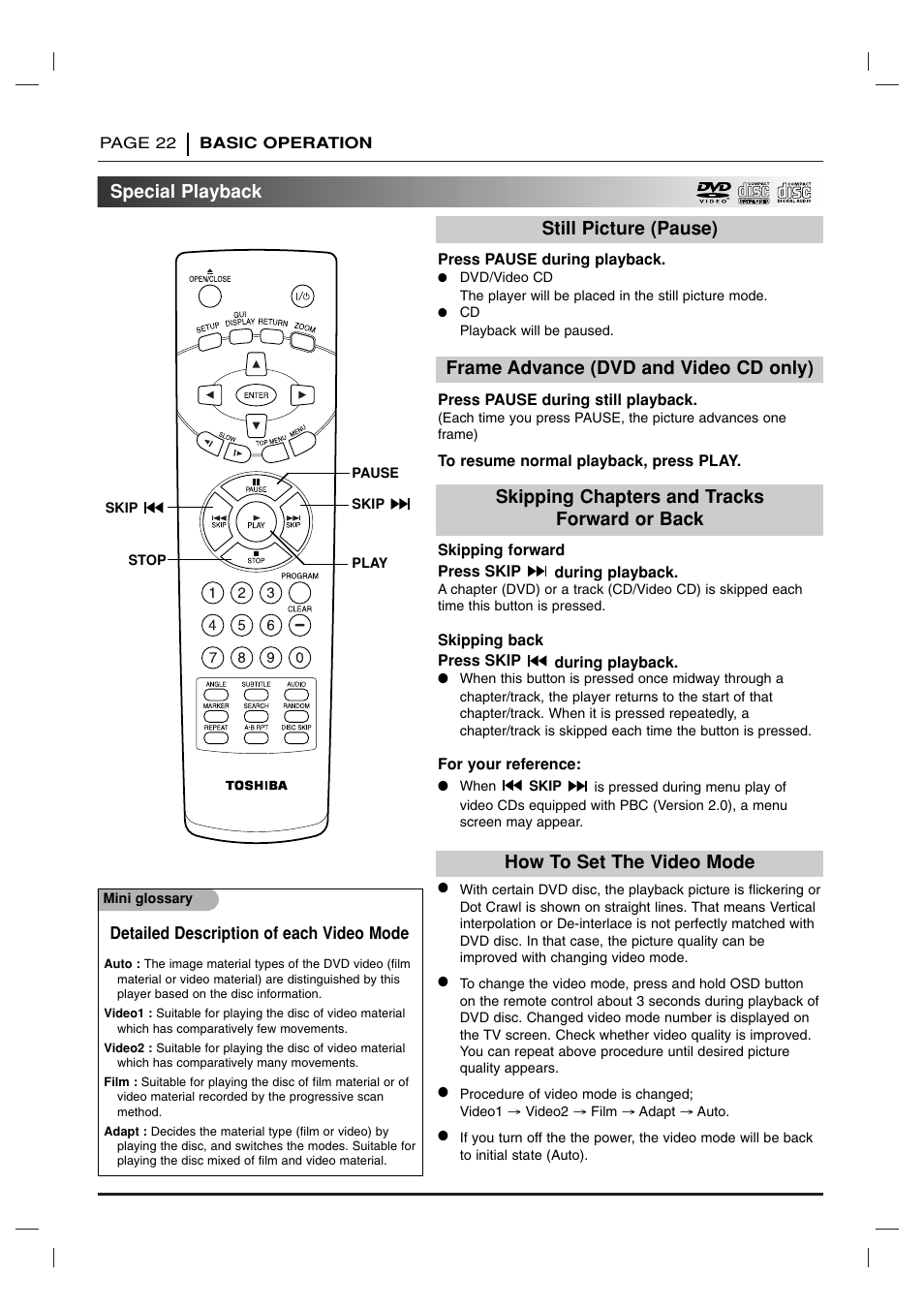 Special playback | Toshiba SD 3755 User Manual | Page 22 / 48