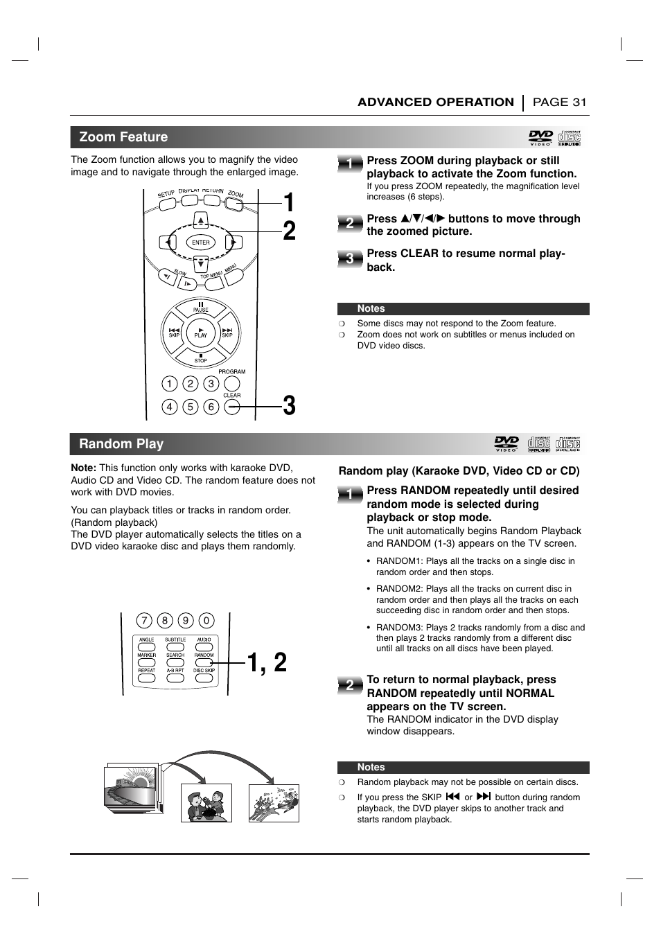 Zoom feature / random play | Toshiba SD 3755 User Manual | Page 31 / 48