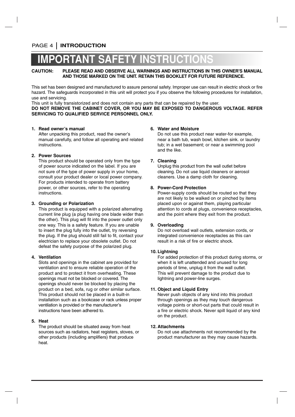 Safety instructions, Important safety instructions | Toshiba SD 3755 User Manual | Page 4 / 48