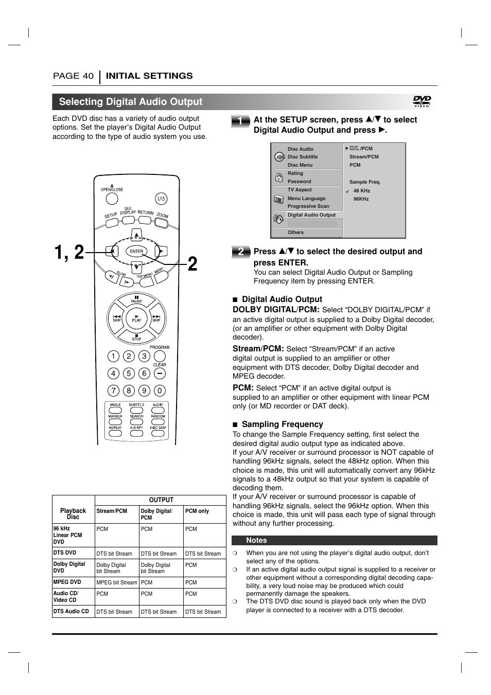 Selecting digital audio output | Toshiba SD 3755 User Manual | Page 40 / 48