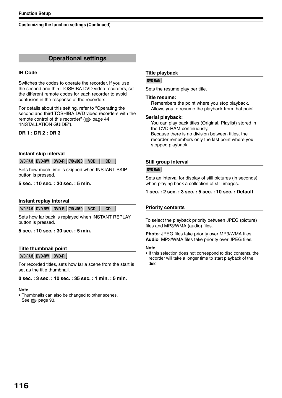 Operational settings | Toshiba D-KR4SU User Manual | Page 116 / 131