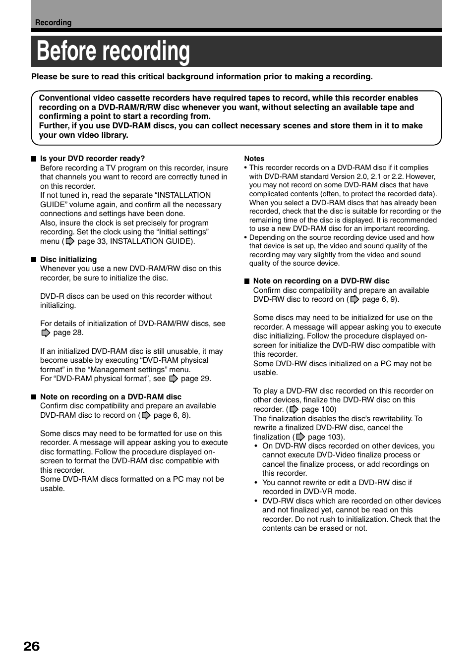 Before recording | Toshiba D-KR4SU User Manual | Page 26 / 131