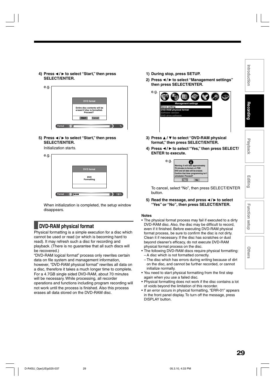 Dvd-ram physical format | Toshiba D-KR4SU User Manual | Page 29 / 131