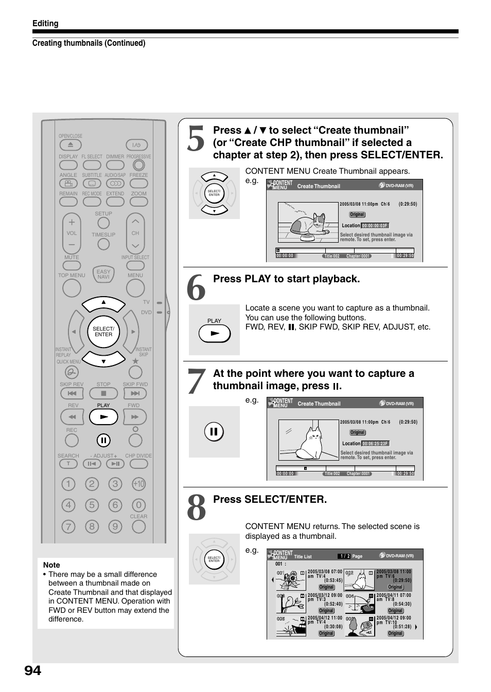 Press play to start playback, Press select/enter | Toshiba D-KR4SU User Manual | Page 94 / 131