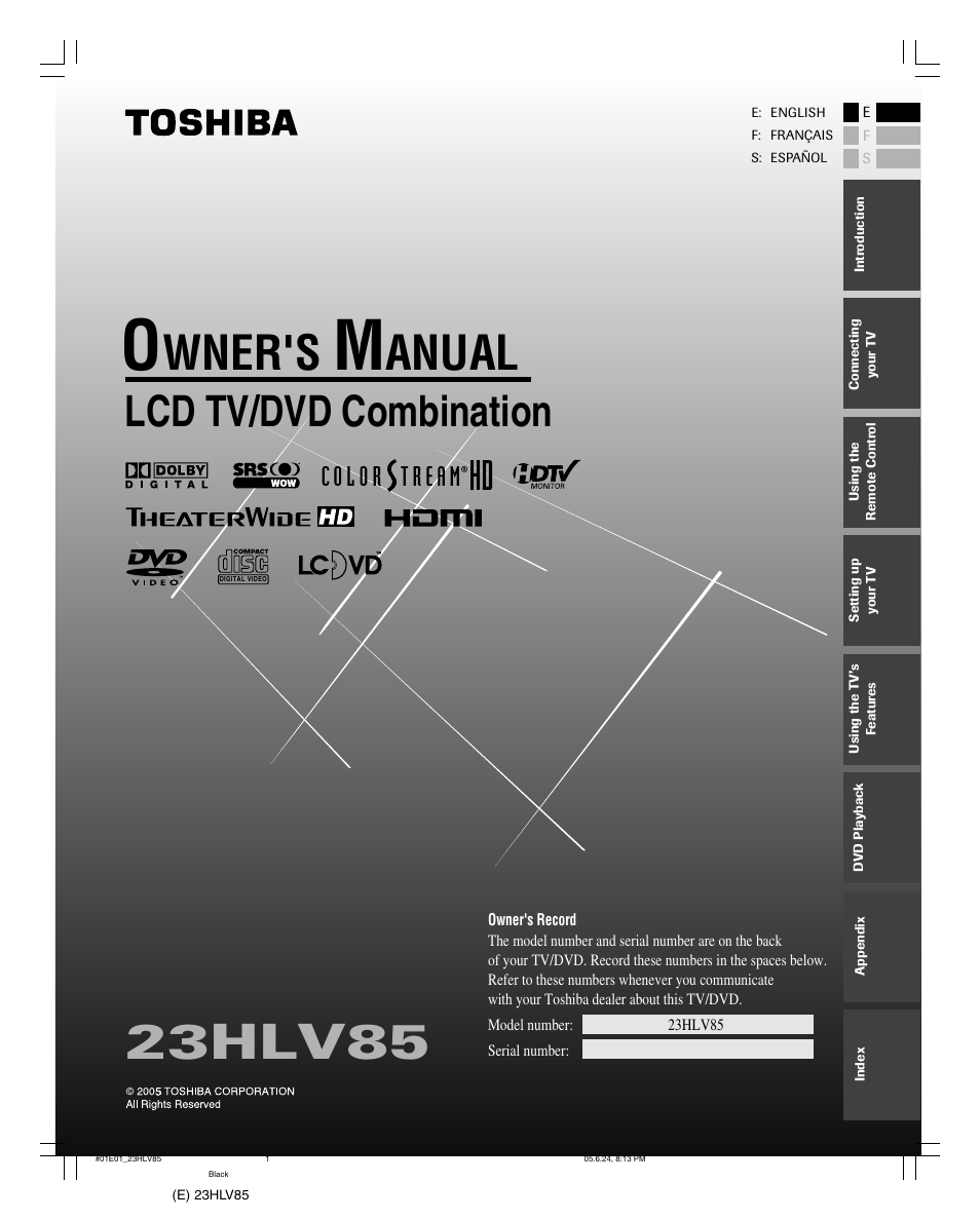 Toshiba 23HLV85 User Manual | 52 pages