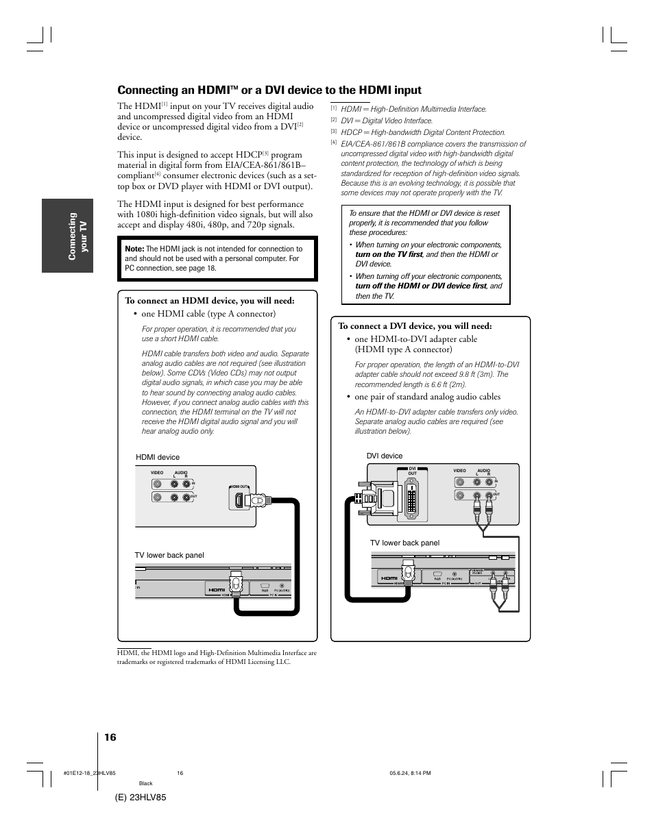 Toshiba 23HLV85 User Manual | Page 16 / 52