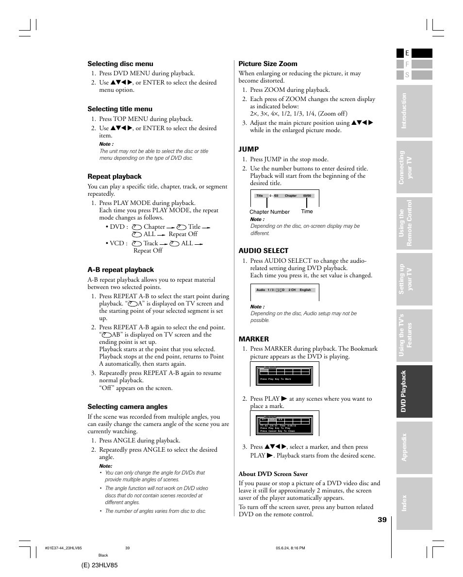 Toshiba 23HLV85 User Manual | Page 39 / 52