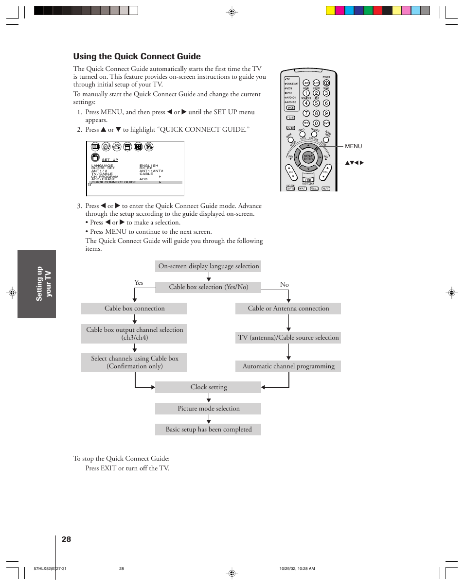 Using the quick connect guide | Toshiba 57HLX82 User Manual | Page 28 / 72