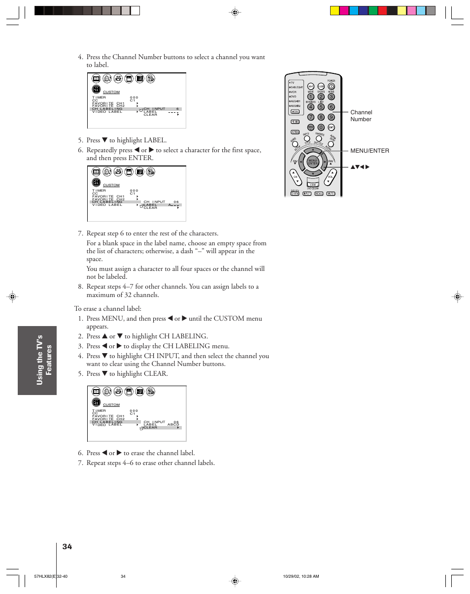 Toshiba 57HLX82 User Manual | Page 34 / 72