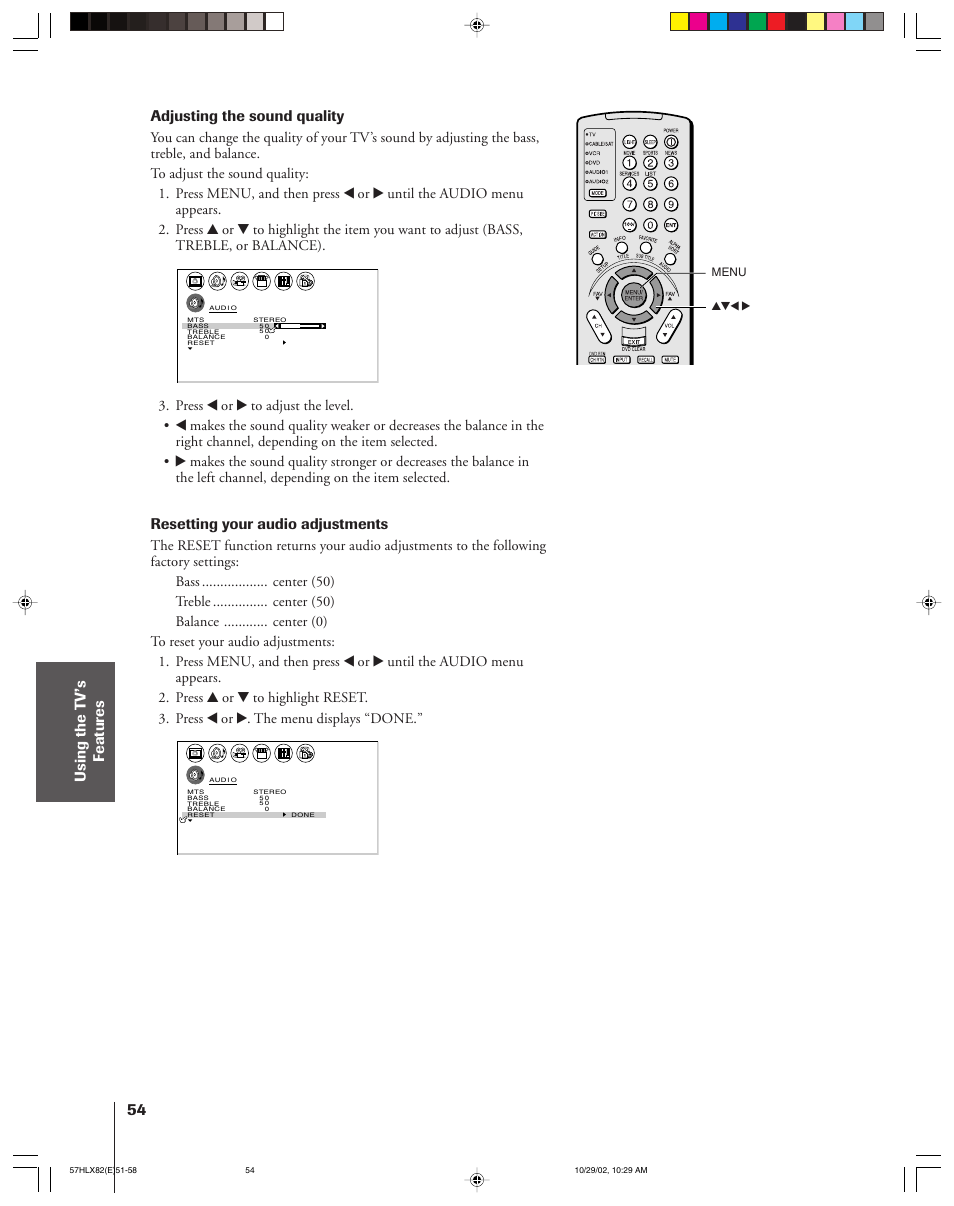 Toshiba 57HLX82 User Manual | Page 54 / 72